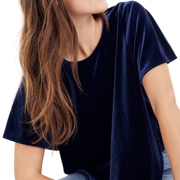 Madewell Tops - MADEWELL Navy Blue Velvet Butterfly Top S